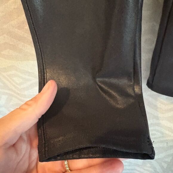 Faux Leather Leggings High Waist Smoothing Tummy Control Black - Picture 6 of 10